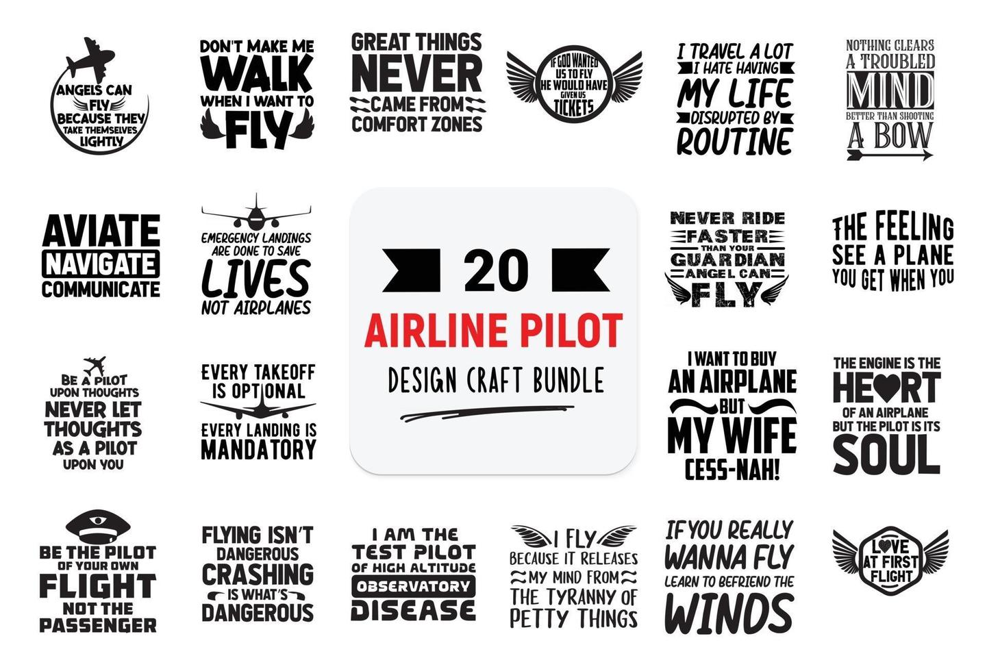 Craft design bundle with Airline Pilot lettering quotes. vector