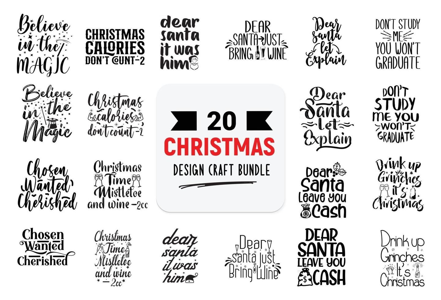 Craft design bundle with christmas lettering quotes. vector