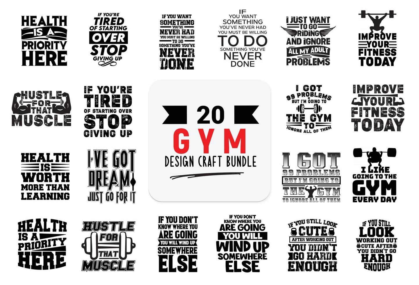 Craft design bundle with Gym lettering quotes. vector