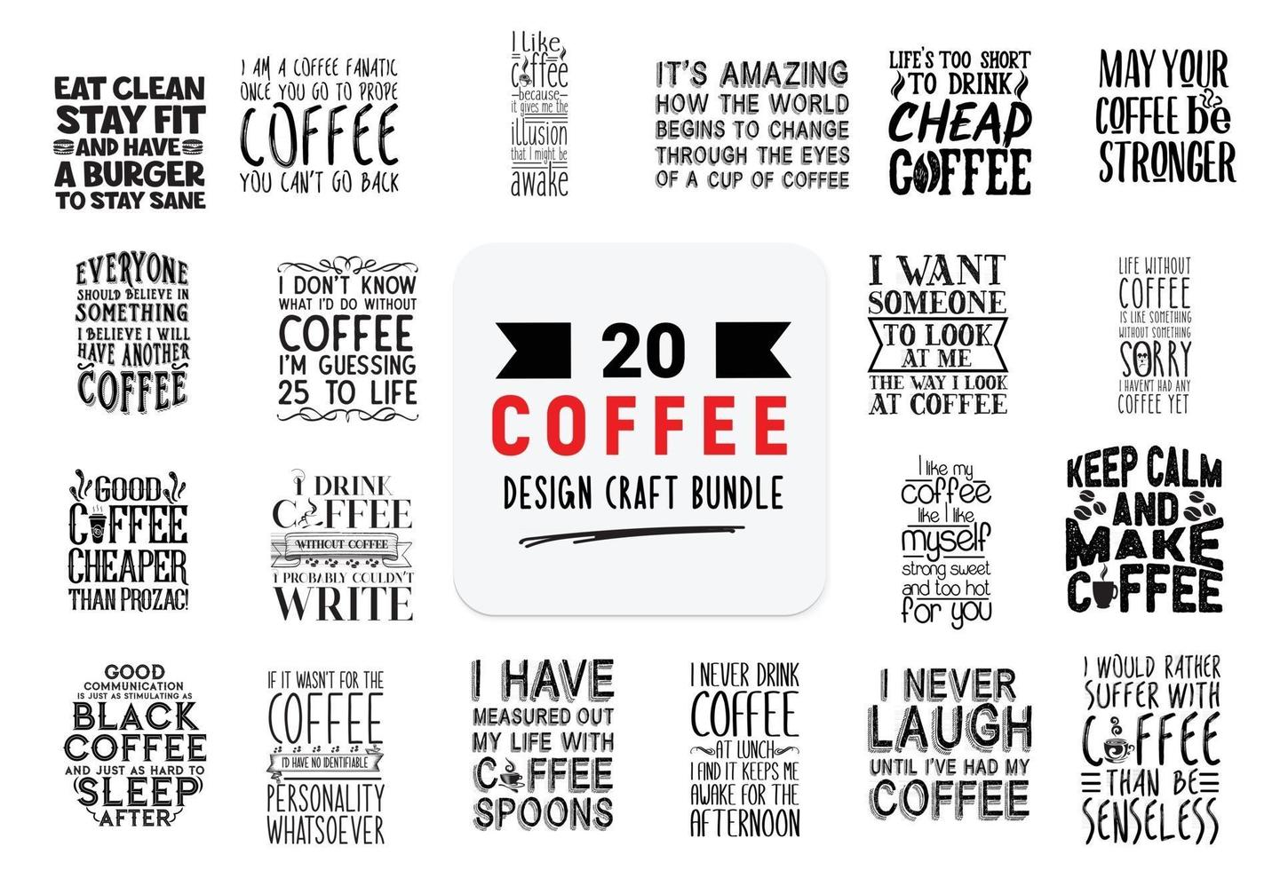 paquete de diseño artesanal con citas de letras de café. vector