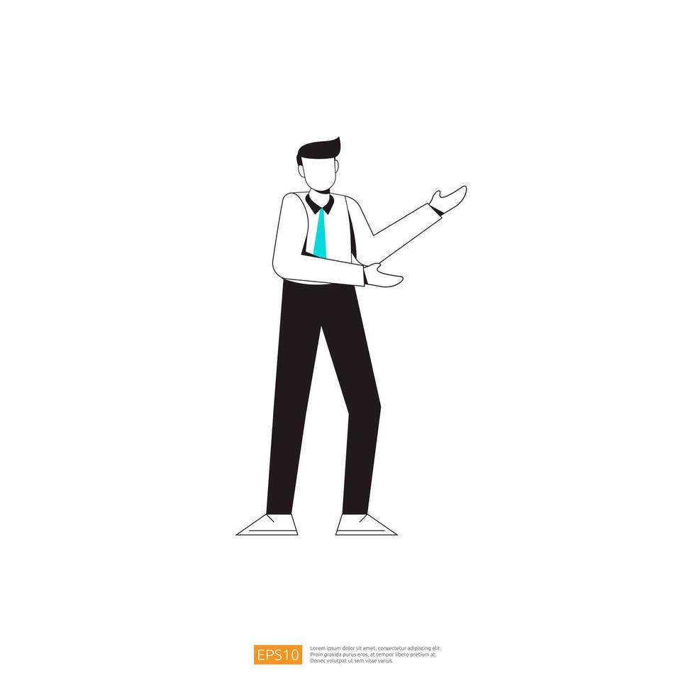 businessman or young man worker character pose with hand gesture in flat style isolated vector illustration