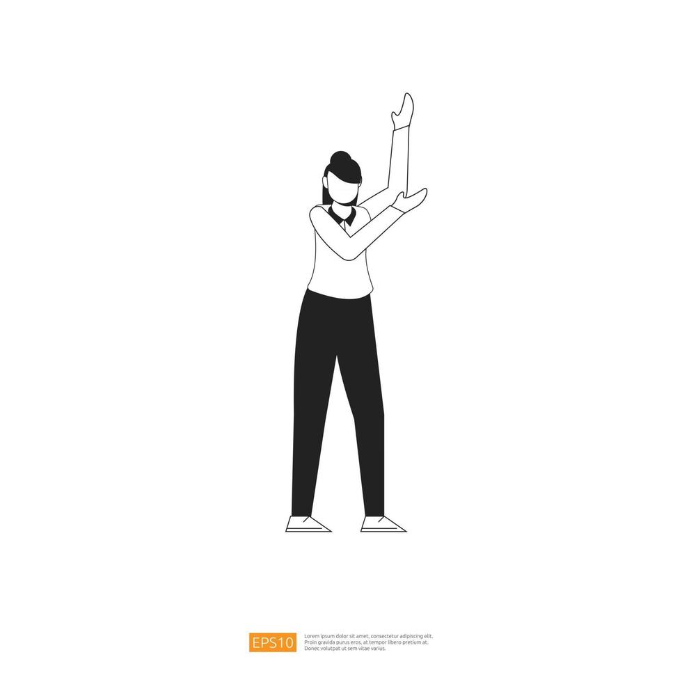 businesswoman or young lady worker character pose with hand gesture in flat style isolated vector illustration