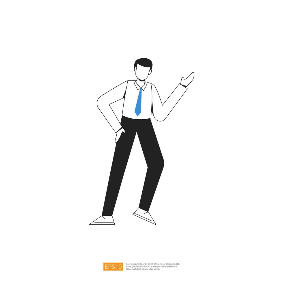 businessman or young man worker character pose with hand gesture in flat style isolated vector illustration