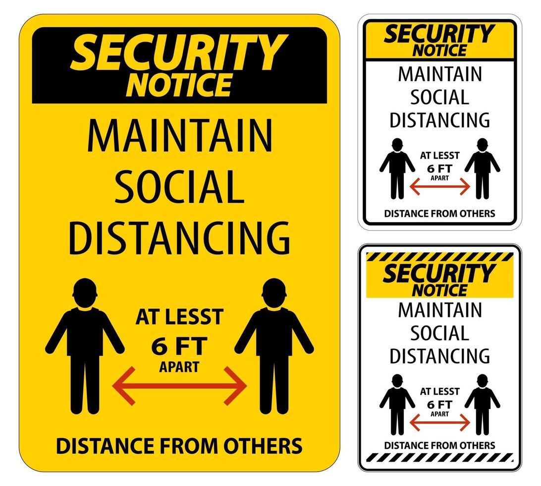 Security Notice Maintain Social Distancing At Least 6 Ft Sign On White Background,Vector Illustration EPS.10 vector