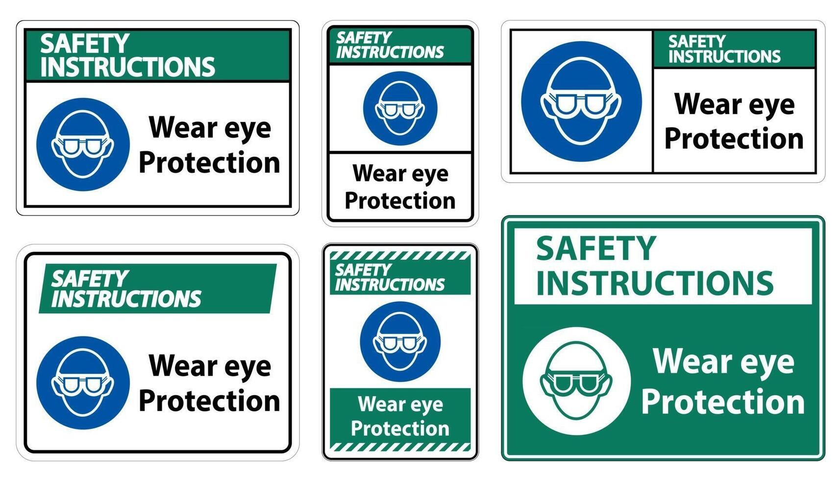 Instrucciones de seguridad use protección para los ojos sobre fondo blanco. vector