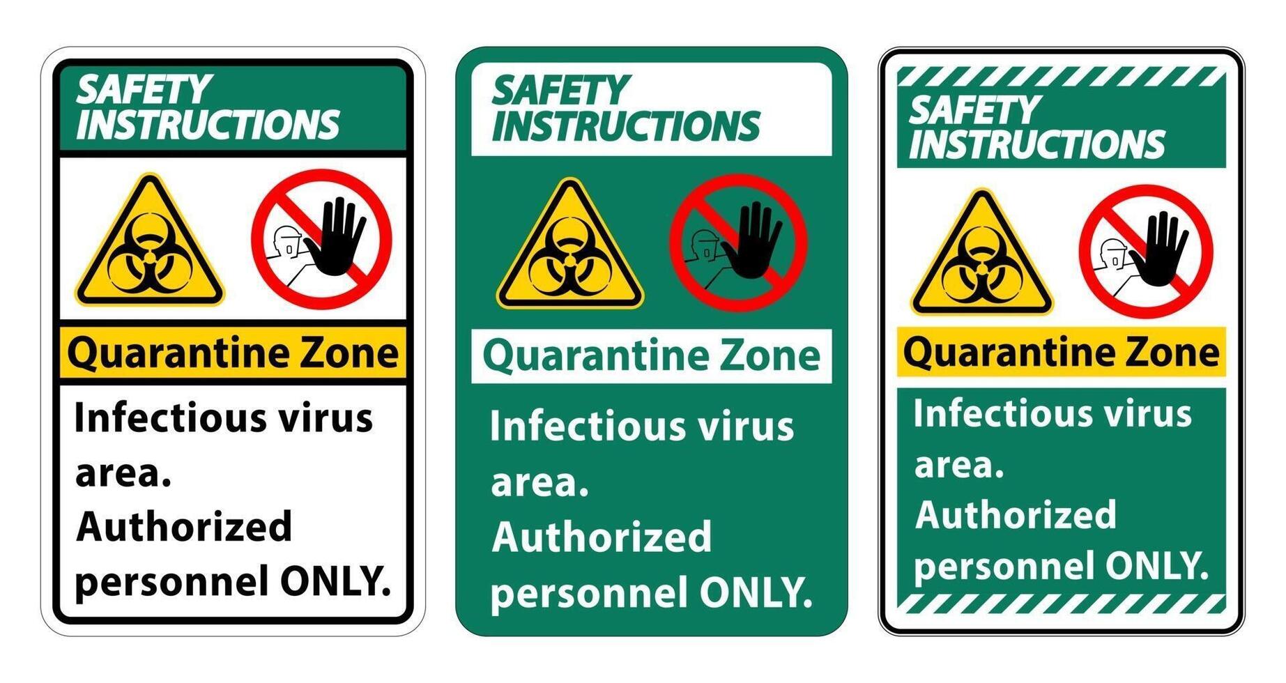 Instrucciones de seguridad área de virus infecciosos de cuarentena firmar sobre fondo blanco. vector