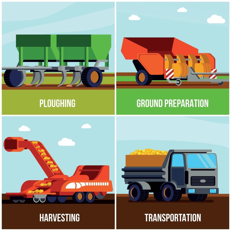 Potato Production Flat Design Concept Vector Illustration