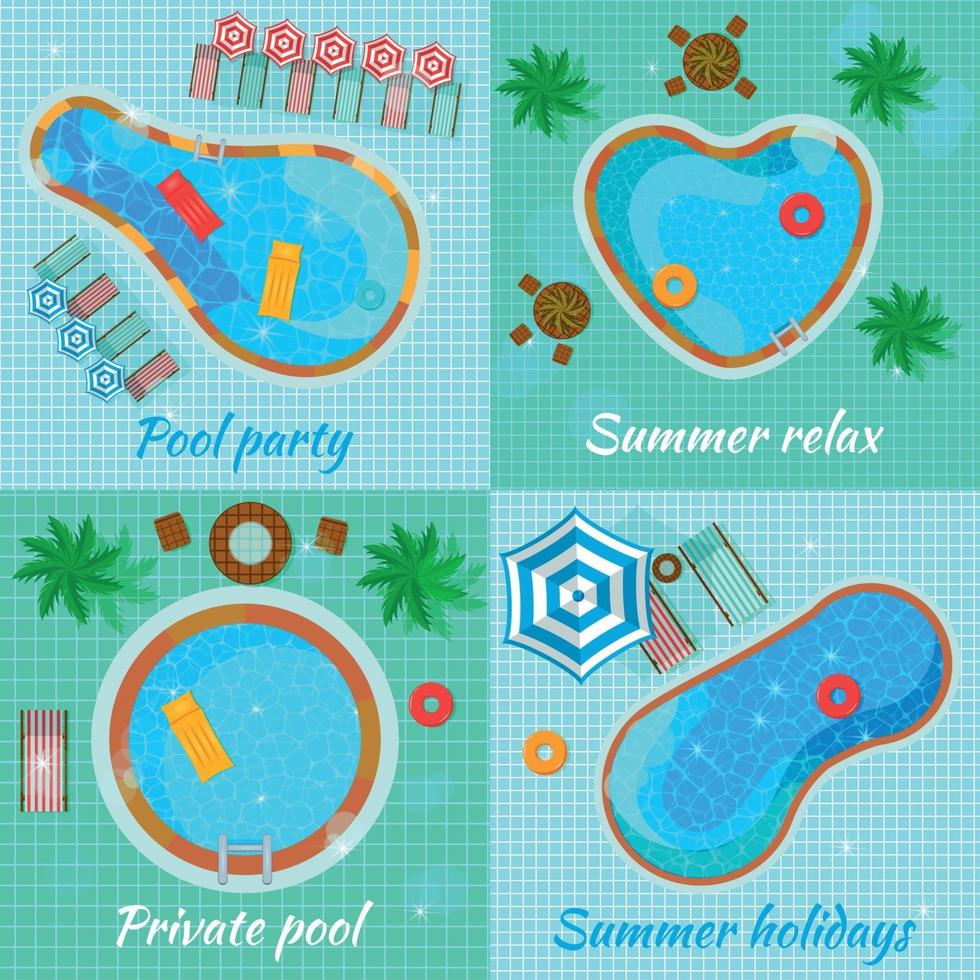 Swimming Pools Top View Concept Vector Illustration