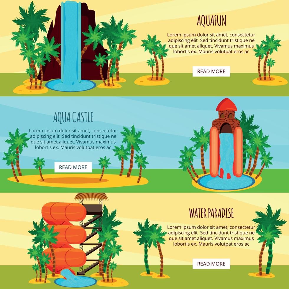 Aqua Park Flat Horizontal Banners Vector Illustration