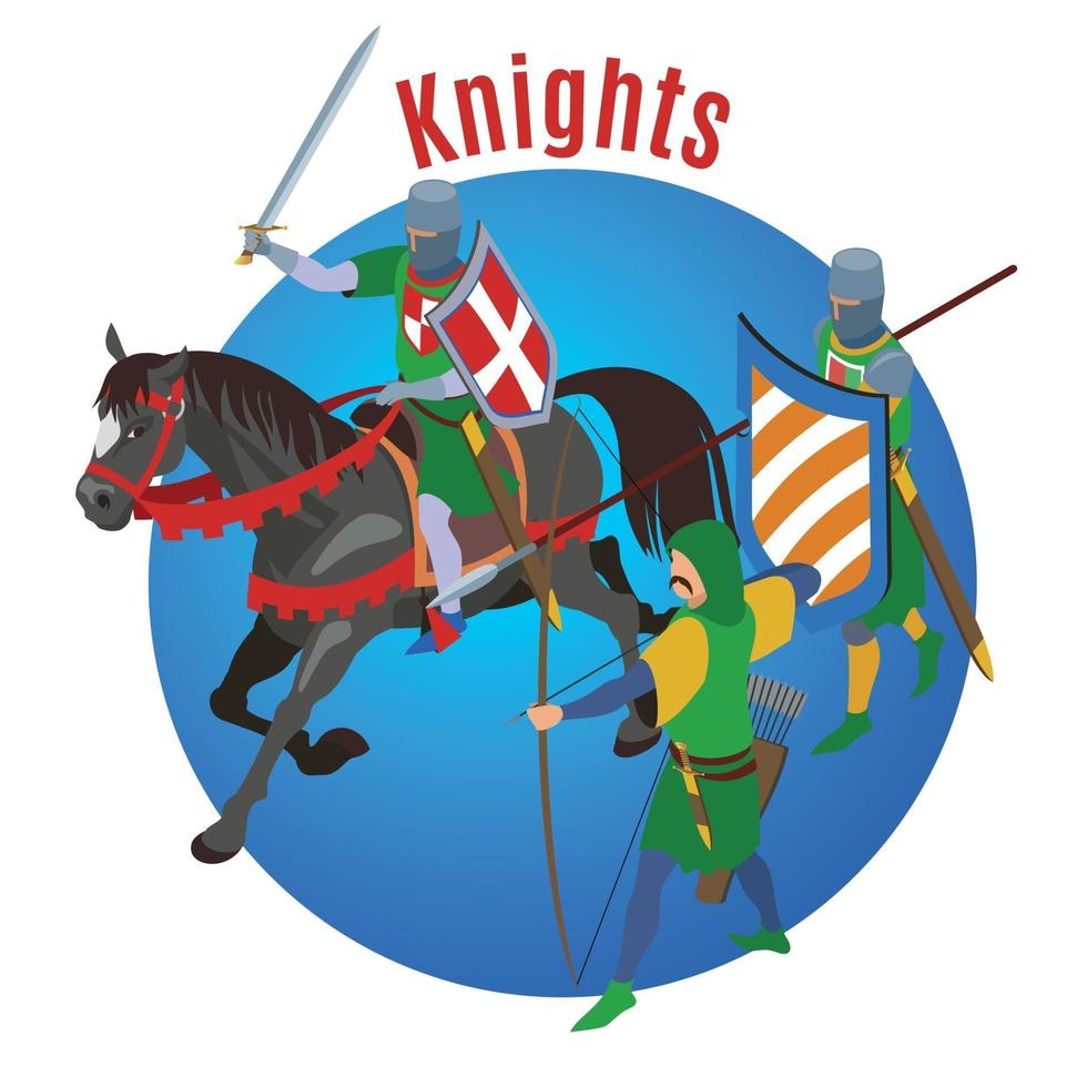 Medieval Knights Circle Background Vector Illustration