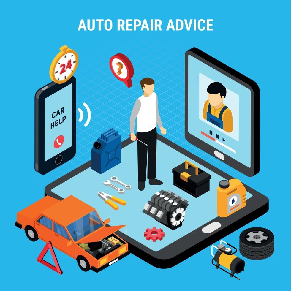 Auto Repair Advice Concept Vector Illustration