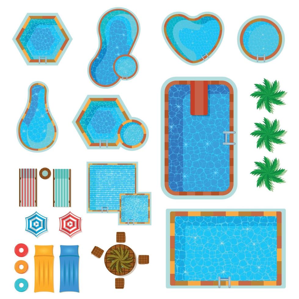 Swimming Pools Top View Set Vector Illustration