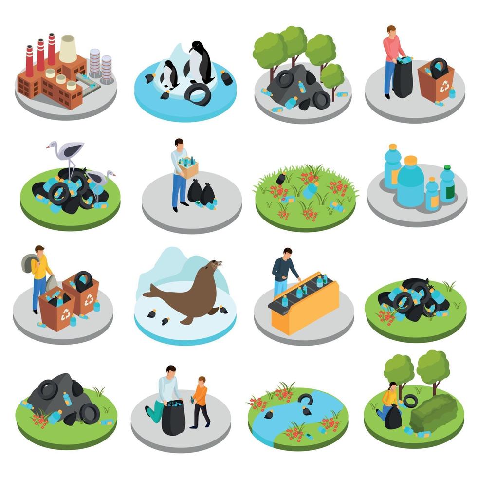 Pollution Isometric Icons Collection Vector Illustration