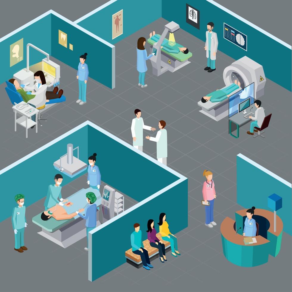 Hospital Rooms Isometric Composition Vector Illustration