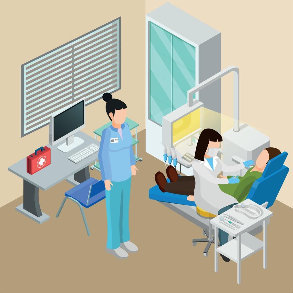 Dentists Office Isometric Composition Vector Illustration