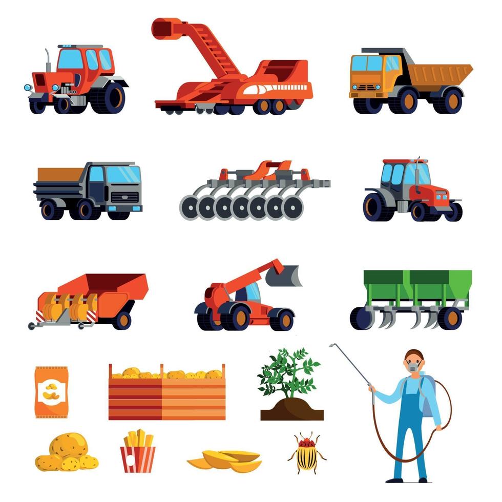 Potato Cultivation Flat Icons Set Vector Illustration