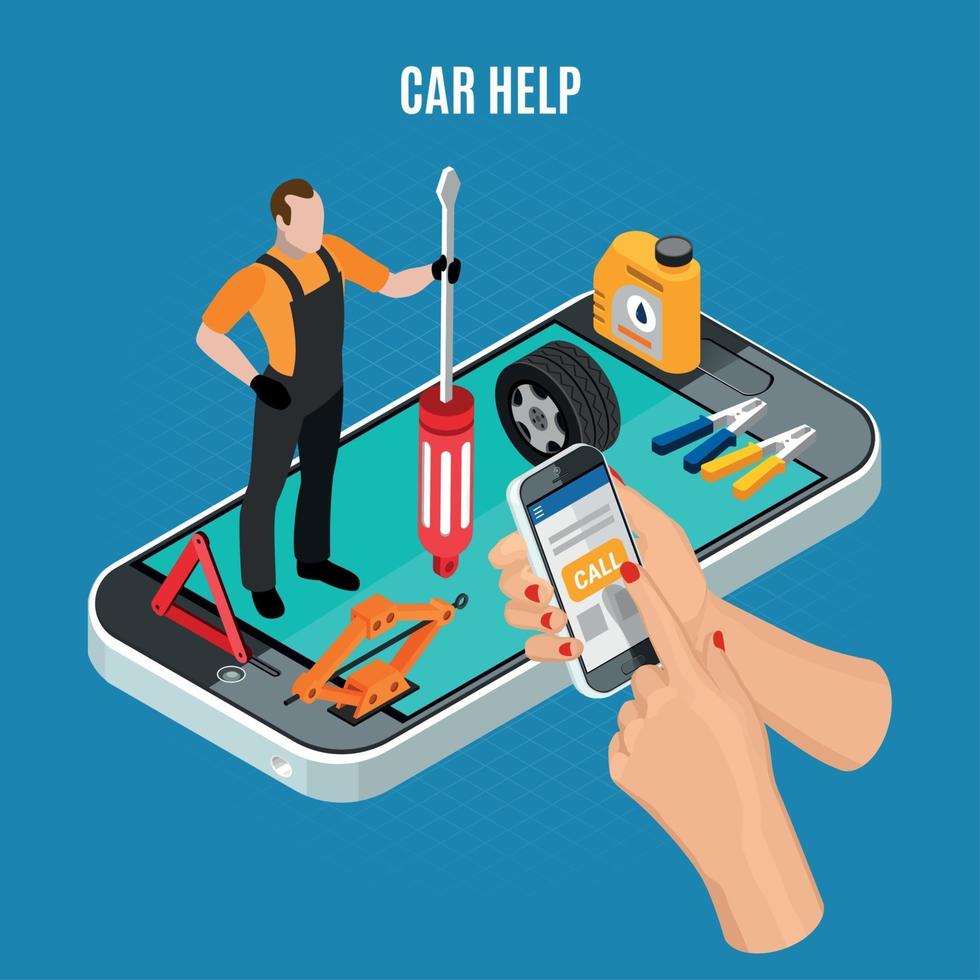 Car Help Concept Vector Illustration