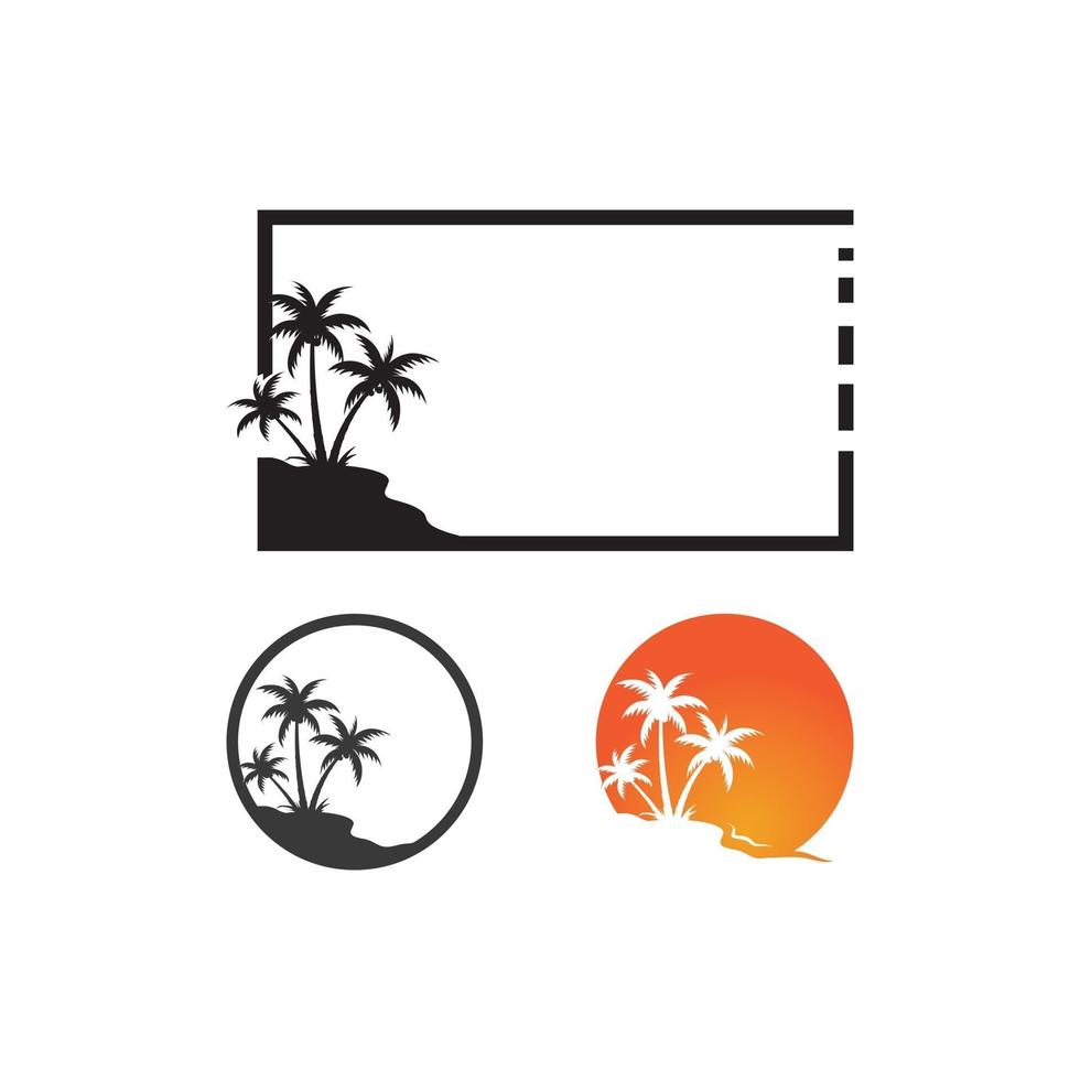 Palm tree summer logo template caribbean sunset beach and ocean wave tropical vector