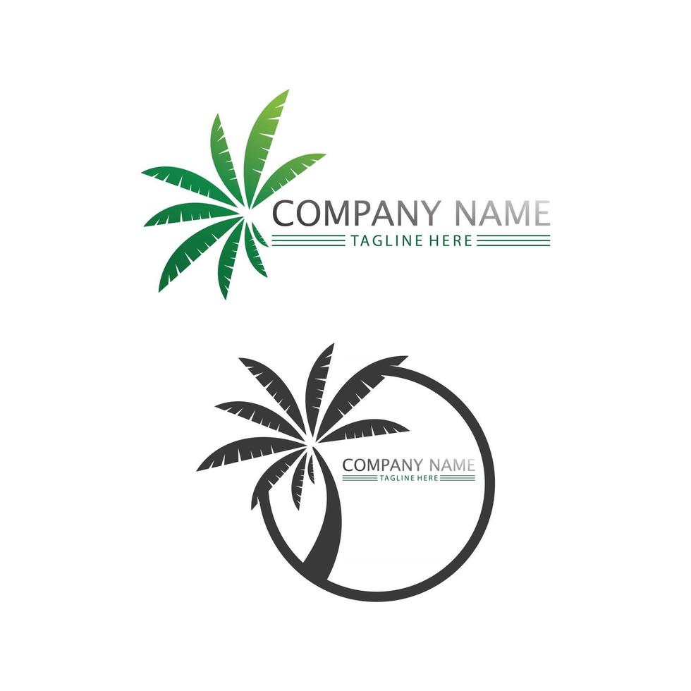 palmera verano logo plantilla puesta de sol playa océano y naturaleza vector