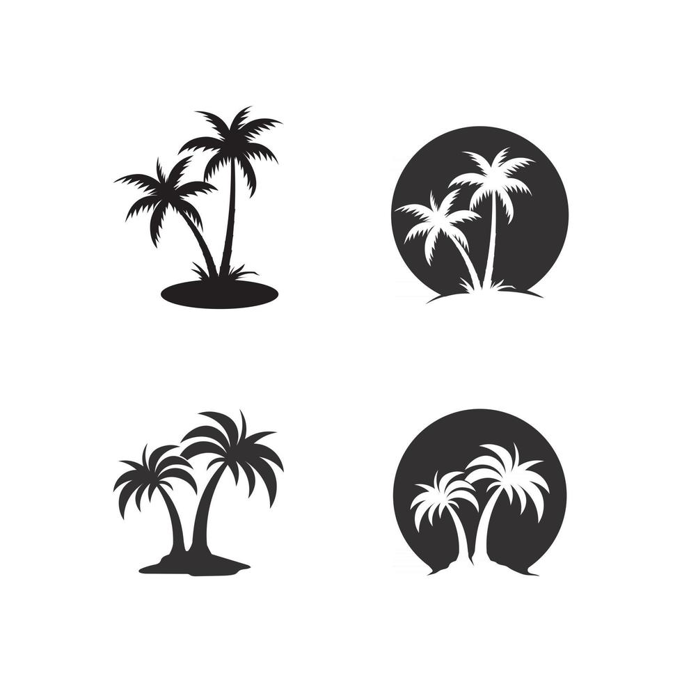 palmera verano logo plantilla puesta de sol playa océano y naturaleza vector