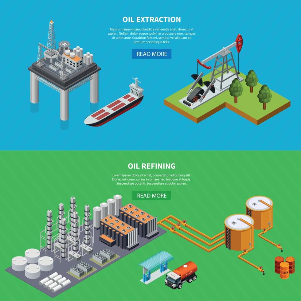 Oil Industry Banners Set Vector Illustration
