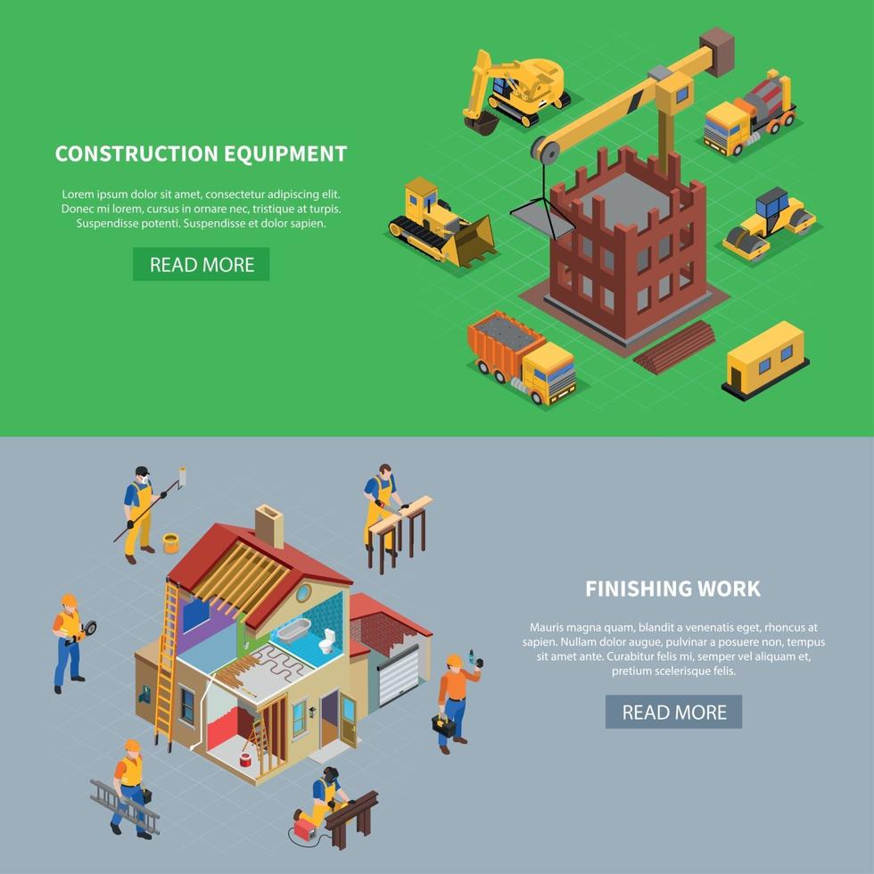 Construction Horizontal Banners Collection Vector Illustration