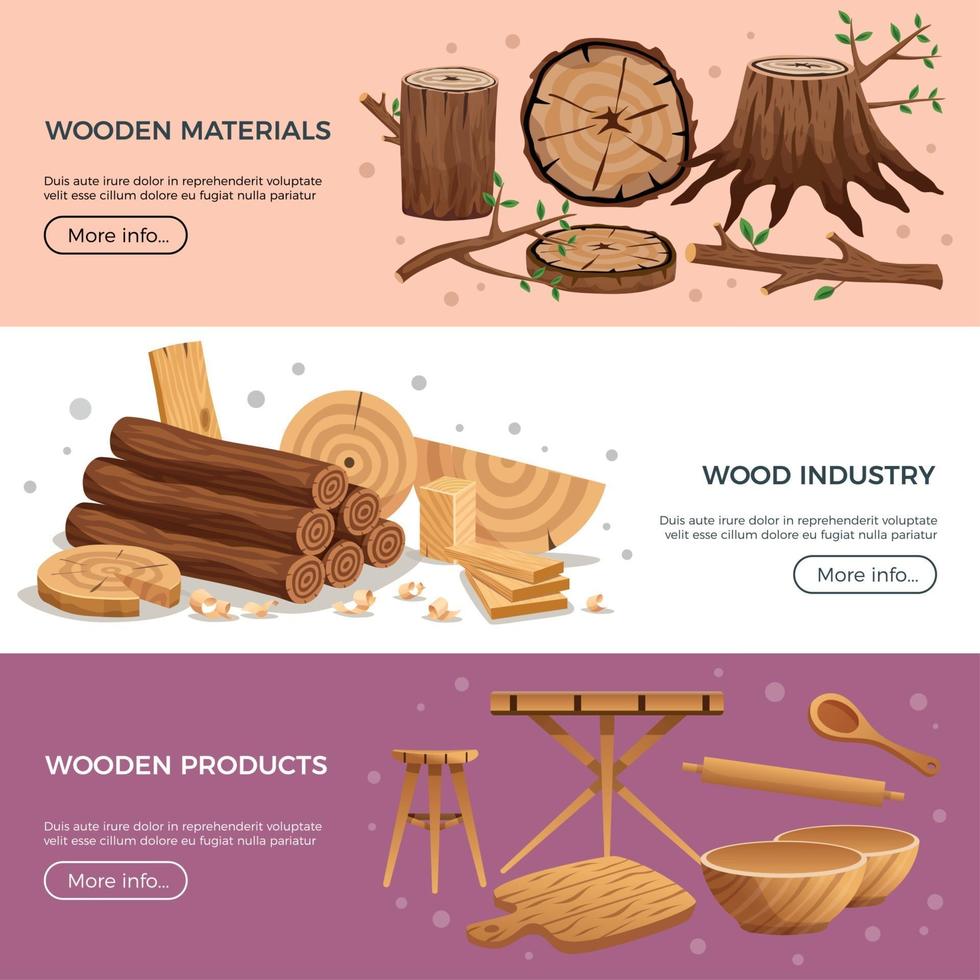 Wood Industry Banners Vector Illustration