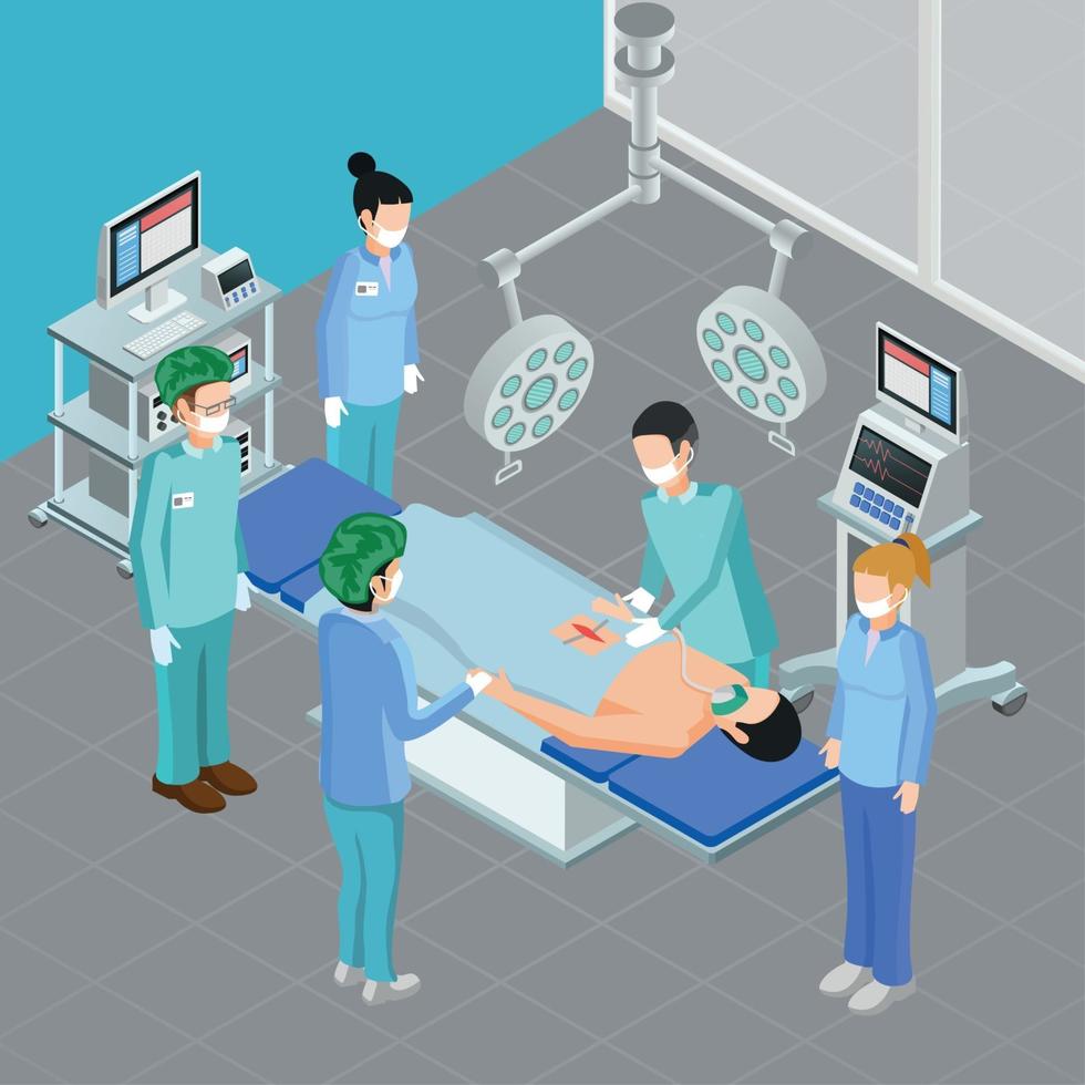Isometric Surgery Room Composition Vector Illustration