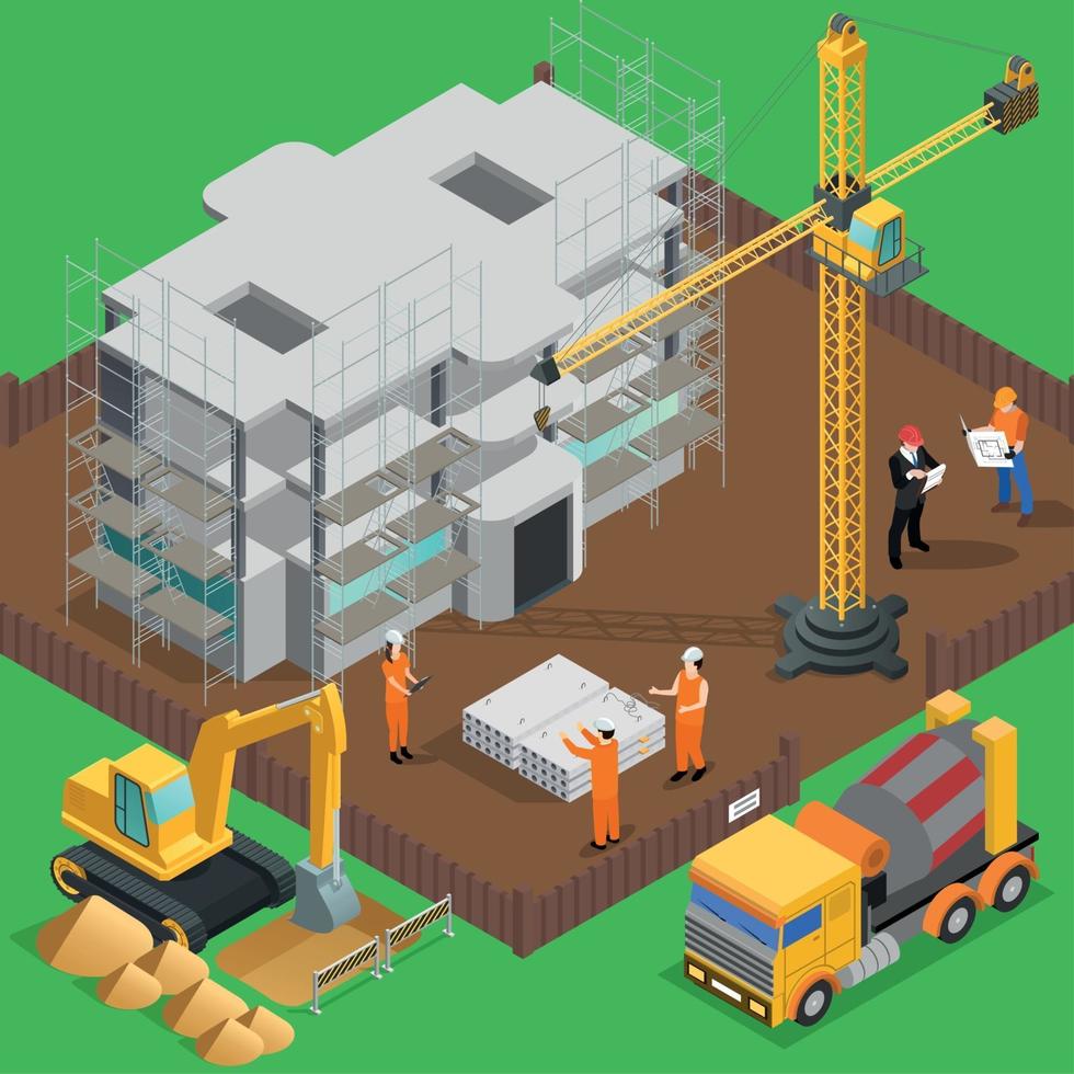 Construction Site Isometric Composition Vector Illustration