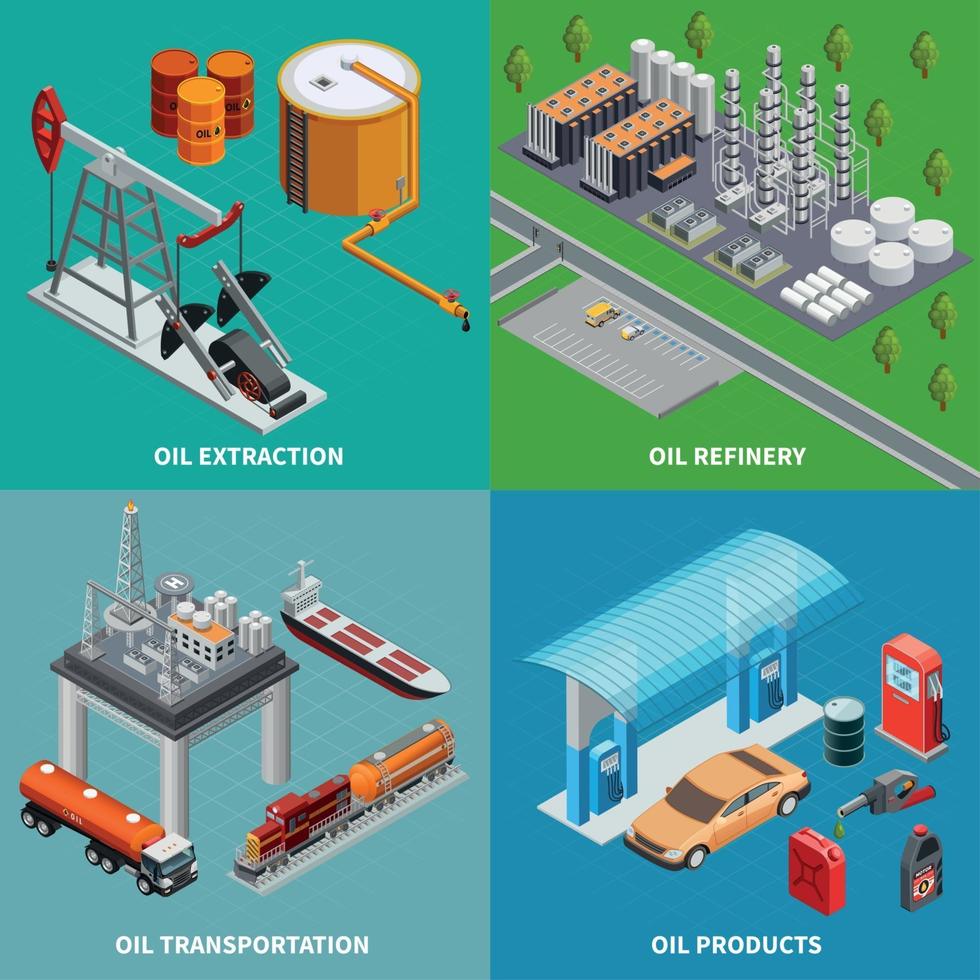 Ilustración de vector de concepto de industria petrolera 2x2