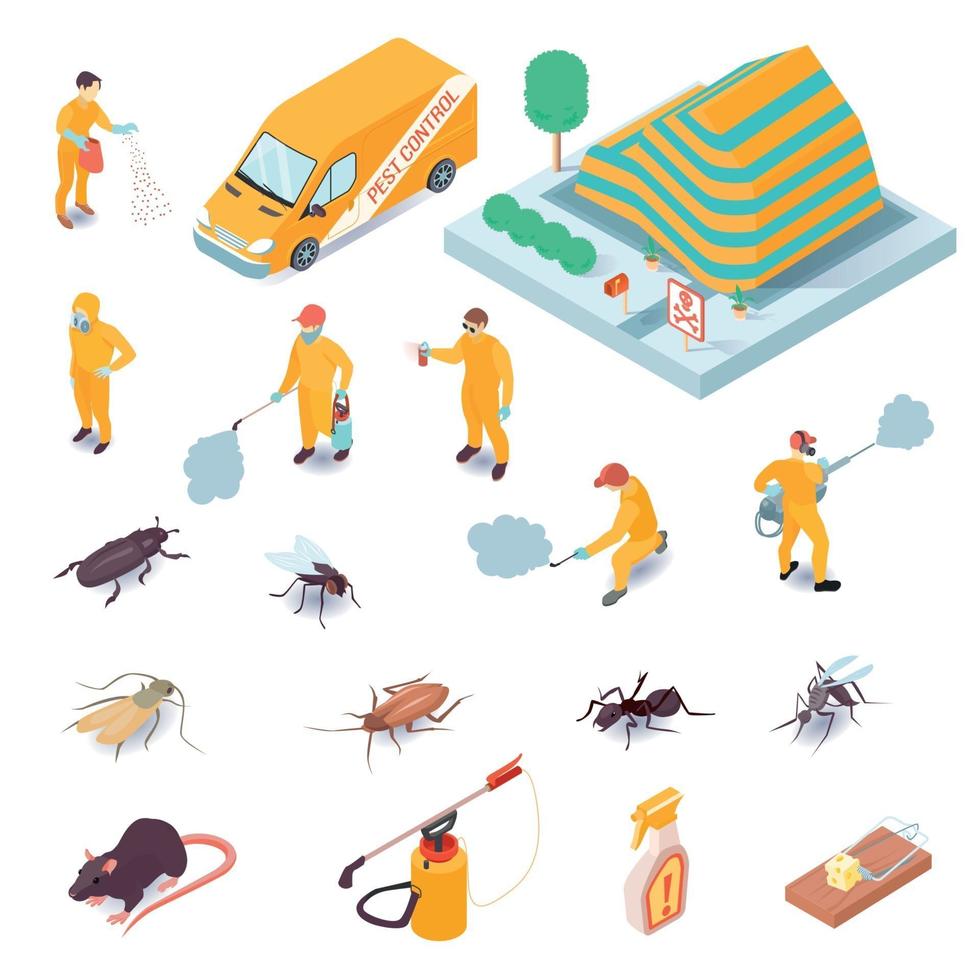 Isometric Pest Control Set Vector Illustration