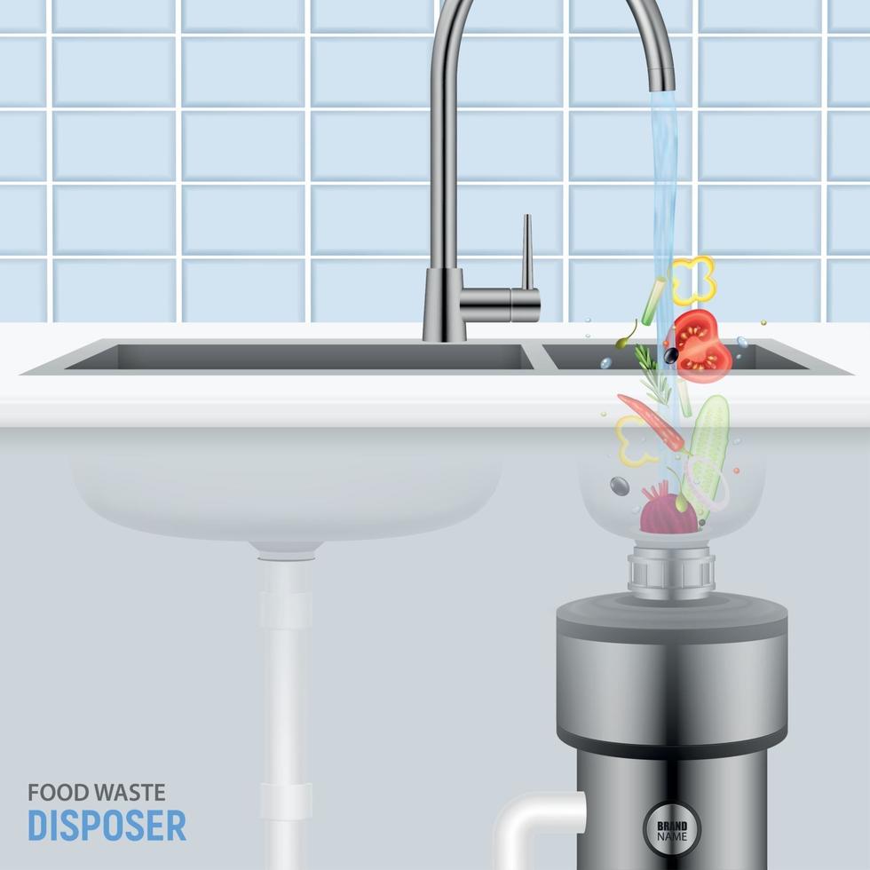 Sink With Food Waste Disposer Vector Illustration