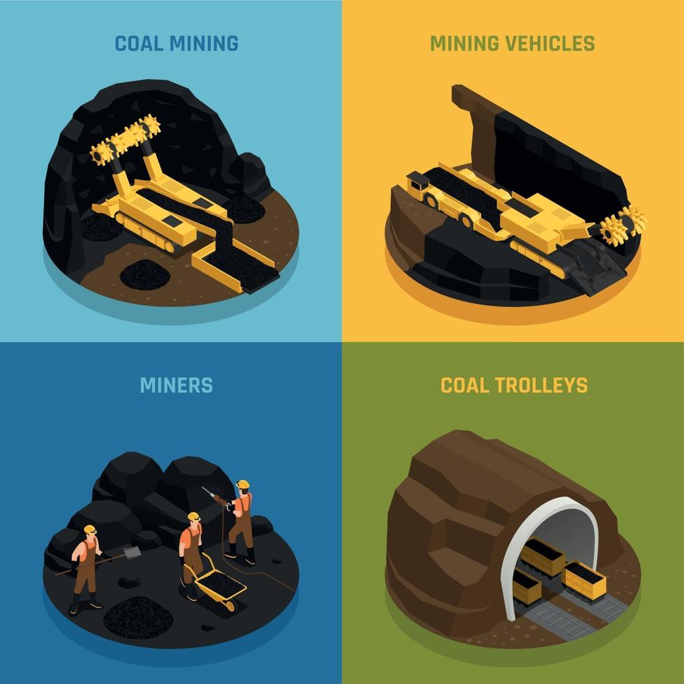 Coal Mining Isometric Design Concept Vector Illustration