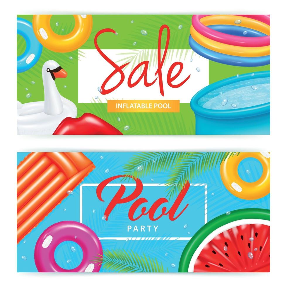 Realistic Inflatable Pool Banners Vector Illustration