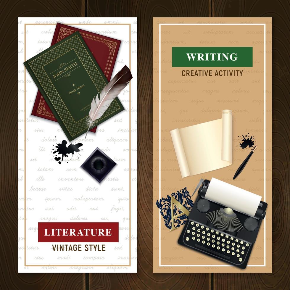 Realistic Literature Objects Vertical Banners Vector Illustration