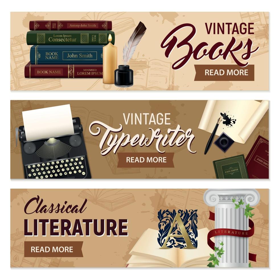 Realistic Literature Horizontal Banners Vector Illustration 2878960
