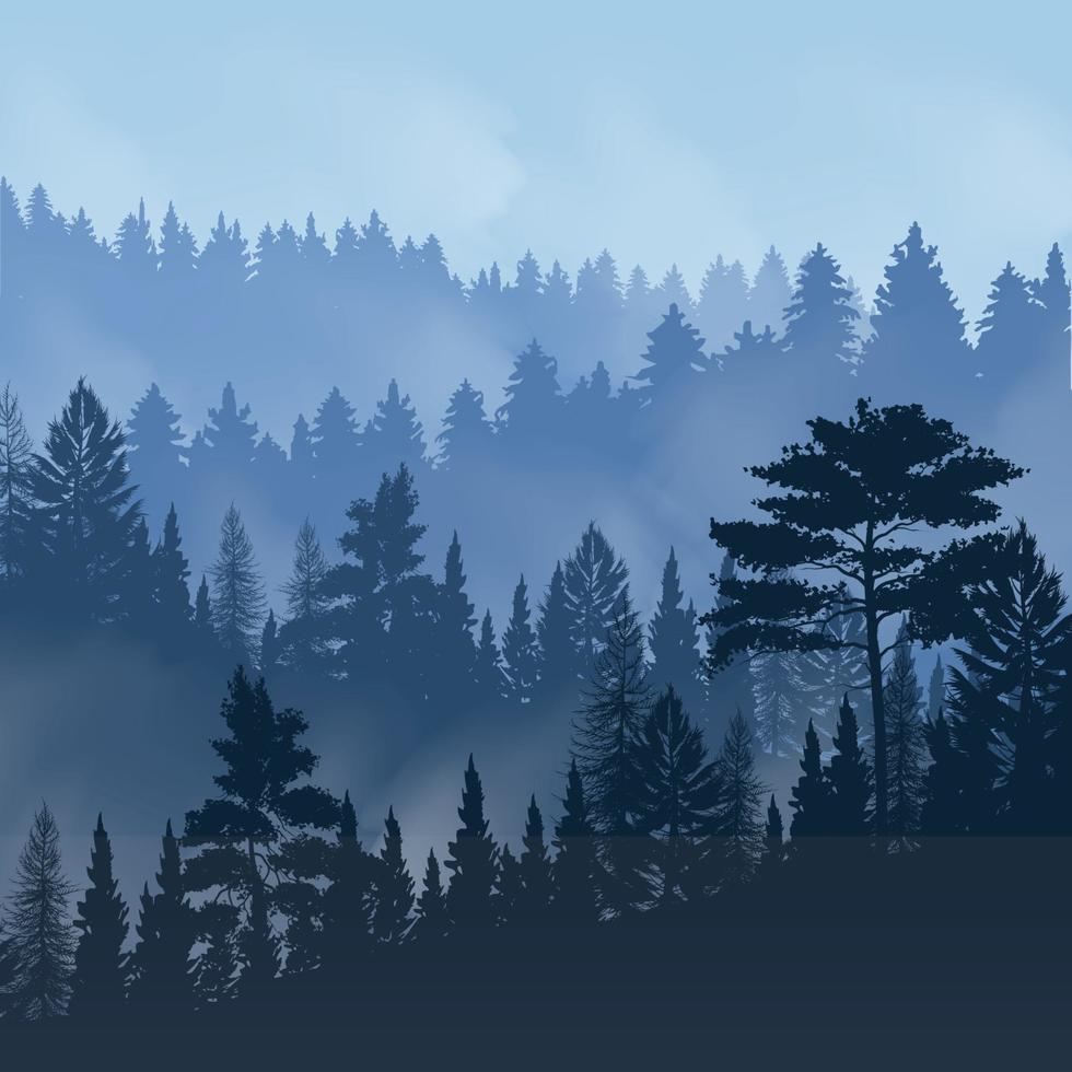 Ilustración de vector de ilustración de niebla de bosque de pinos