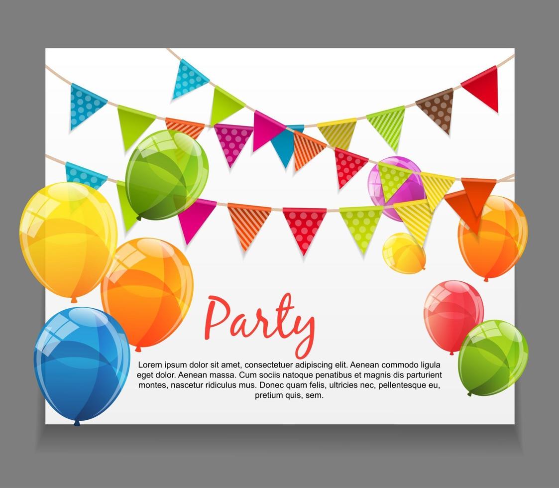 Party Background Baner with Flags and Balloons Vector Illustration