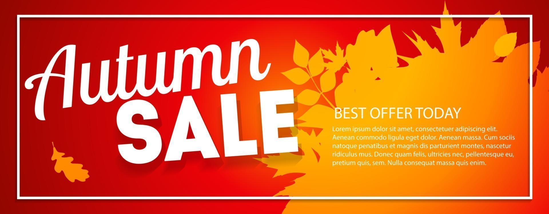 Banner de venta de hojas de otoño brillante. tarjeta de descuento comercial. ilustración vectorial vector