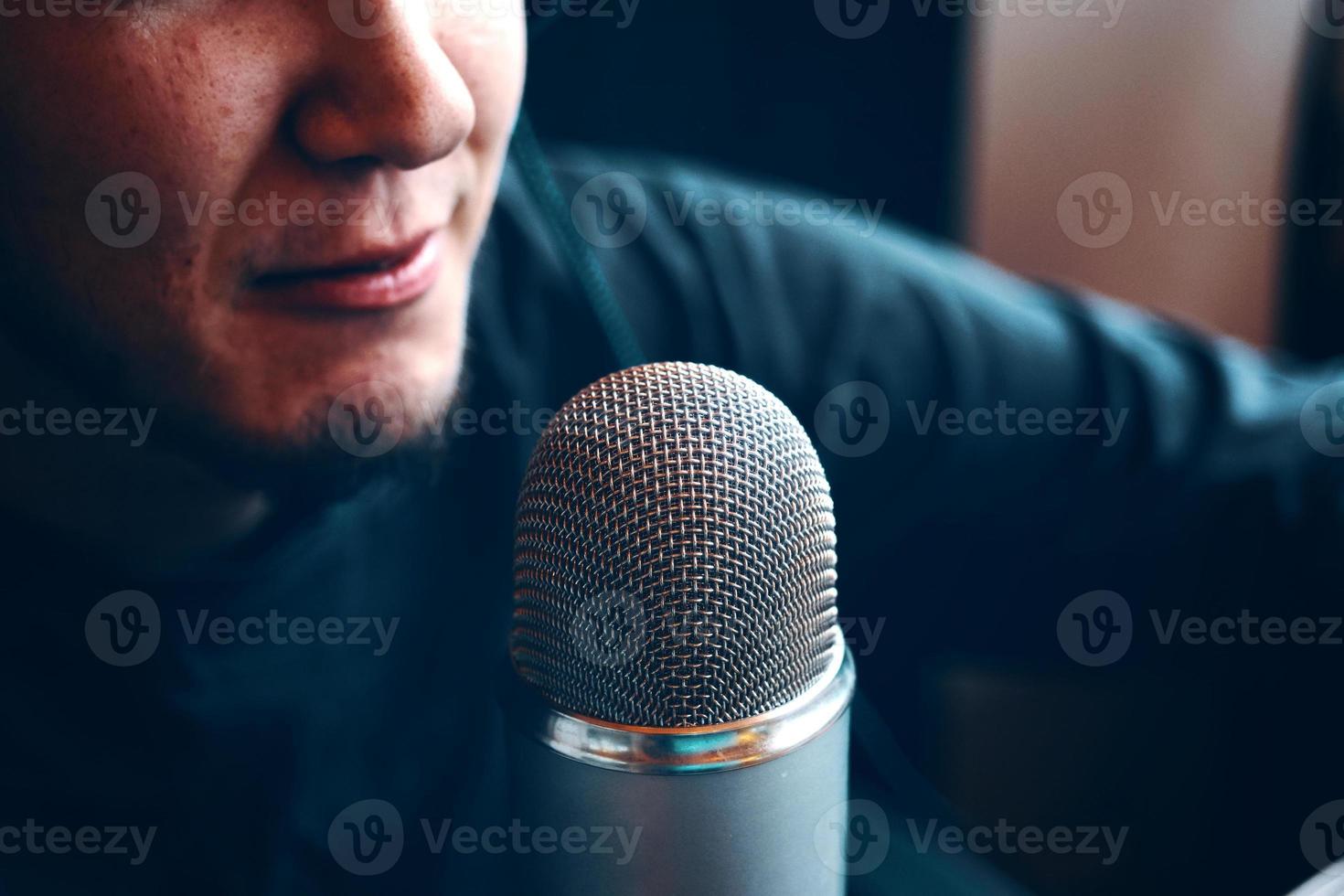 Podcast studio with microphone photo