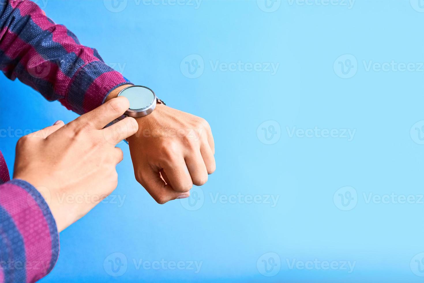 Man wear smart watch in everyday lifestyle. photo