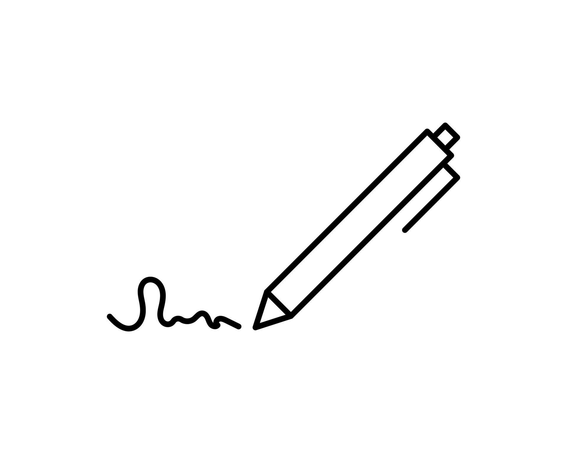 Pen signing a contract with signature line art vector icon for business