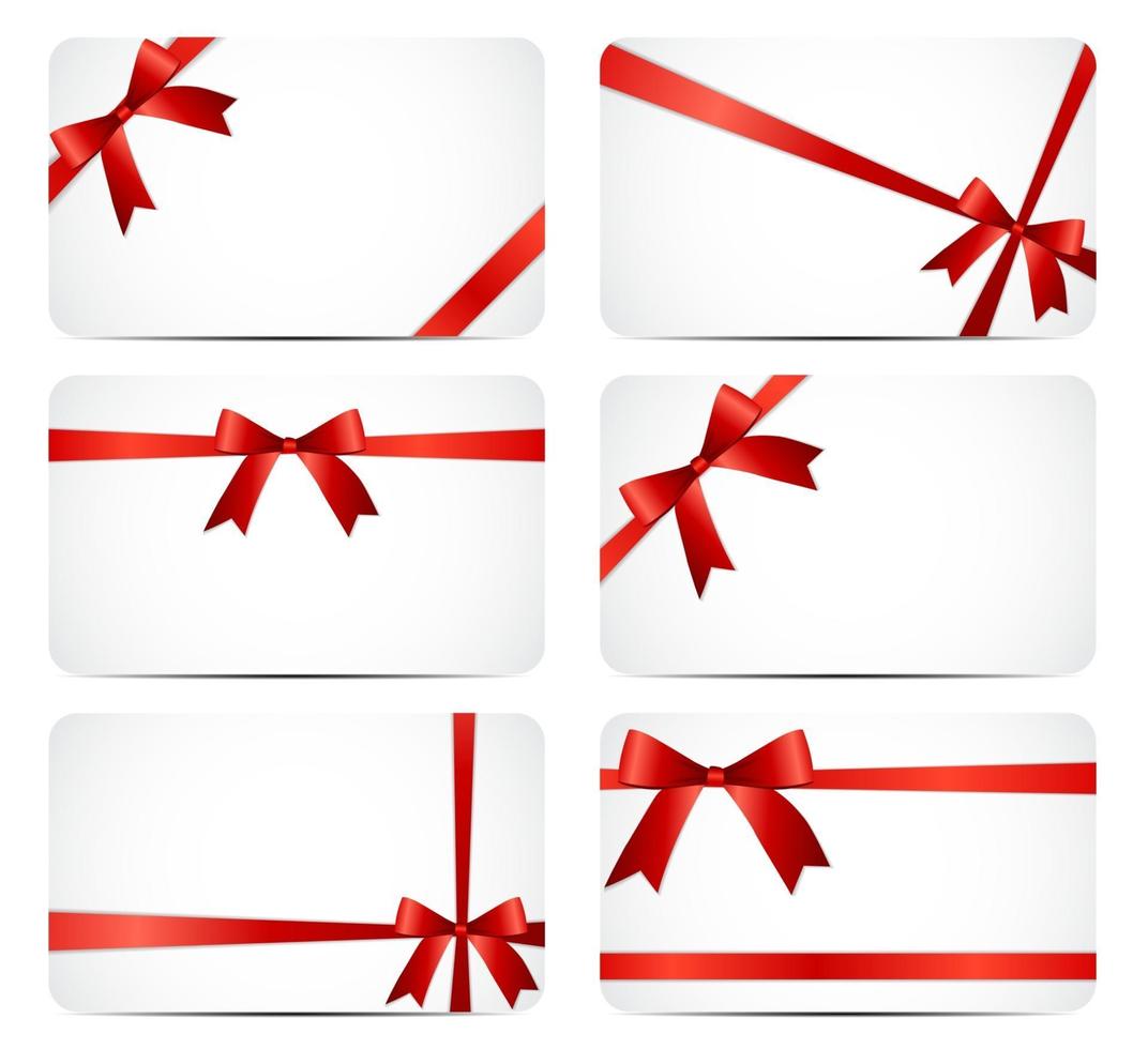 Gift Card with Red Ribbon and Bow. Vector illustration