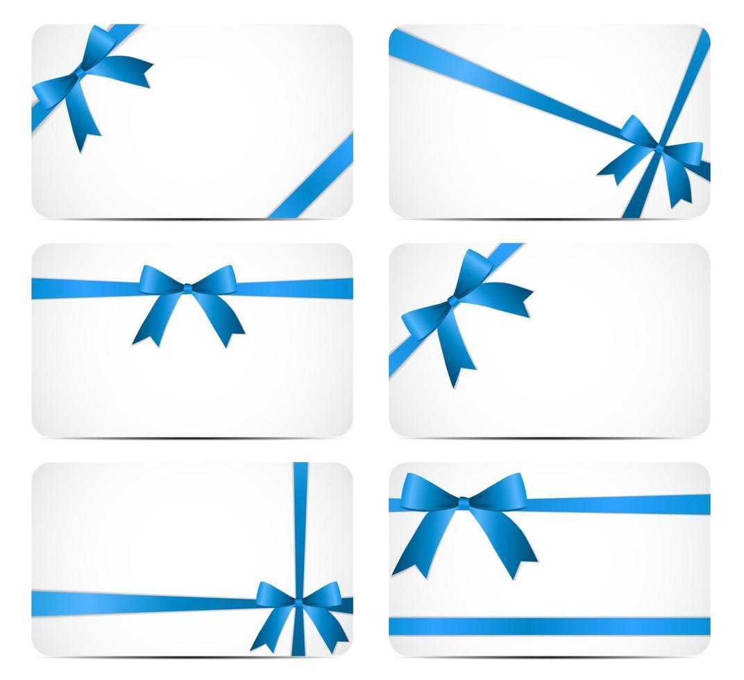 Gift Card with Blue Ribbon and Bow. Vector illustration