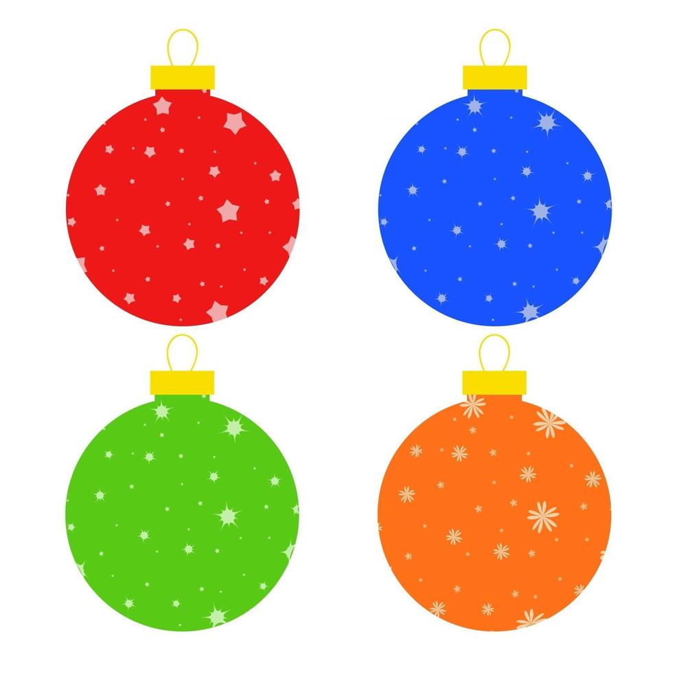 conjunto de colores planos de juguetes navideños aislados en forma de bolas. diseño simple para su procesamiento. vector