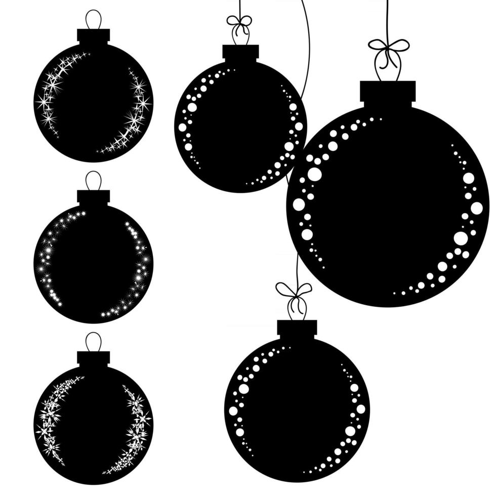 A set of flat black isolated silhouettes of Christmas toys on a white background. vector