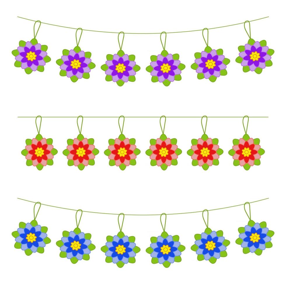 conjunto de guirnaldas de flores aisladas de colores planos. adecuado para el diseño. vector