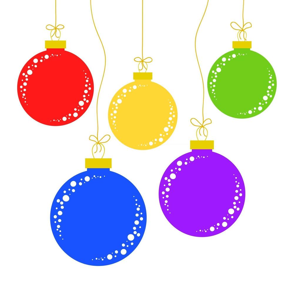 Juego de bolas de navidad aisladas de color plano juguete sobre fondo blanco. vector