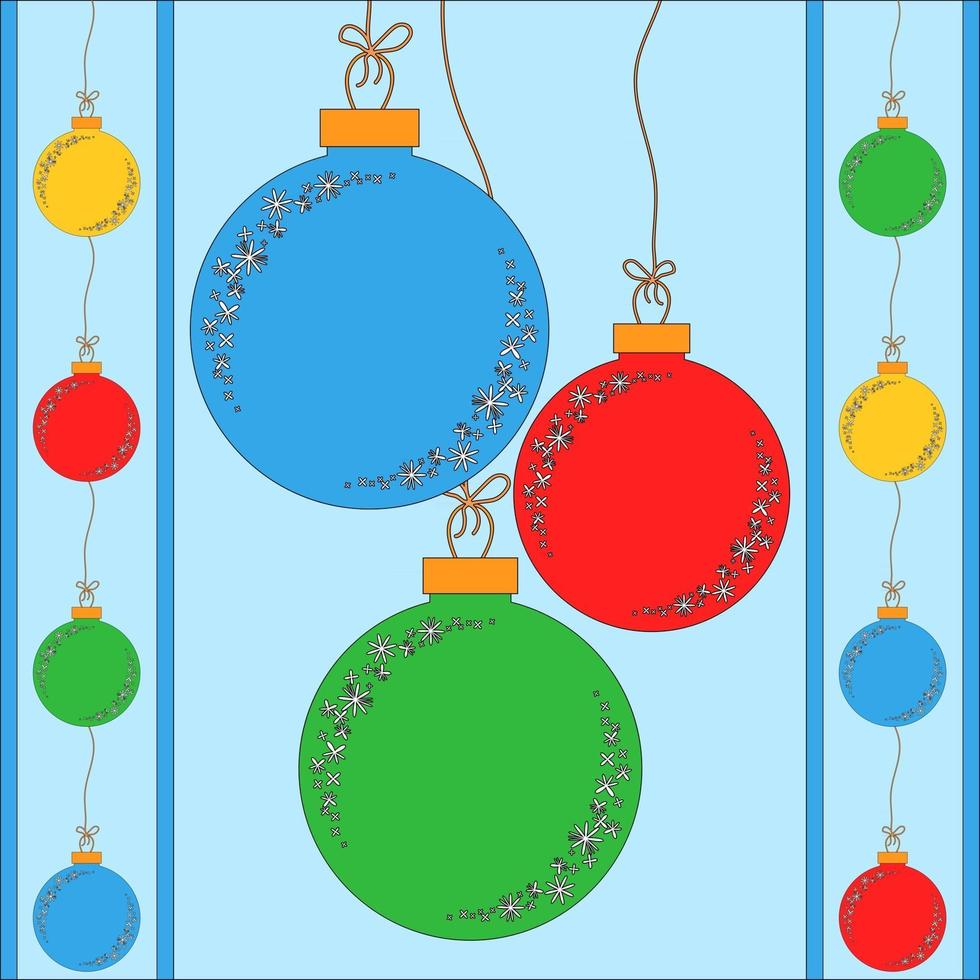 conjunto de bolas de juguetes de árbol de Navidad aislado de color plano en las cuerdas. estilo simple. vector