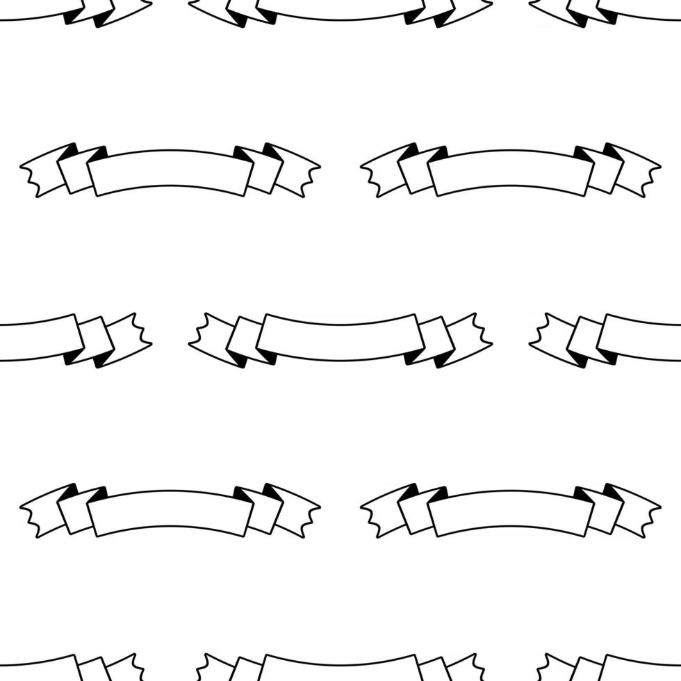 Seamless pattern of flat white curved ribbons of banners with a black stroke. On a white background. vector